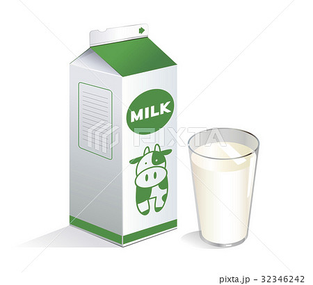 牛乳 英語表記緑パックa 青白色 コップ 透明 のイラスト素材