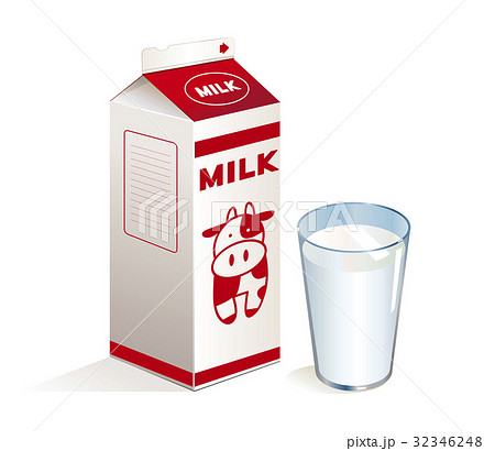牛乳 英語表記赤パックb 黄白色 コップ 青 のイラスト素材