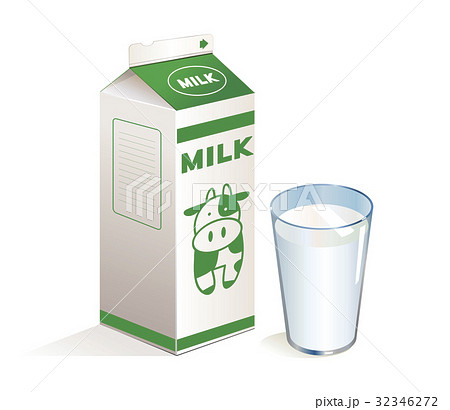 牛乳 英語表記緑パックb 黄白色 コップ 青 のイラスト素材