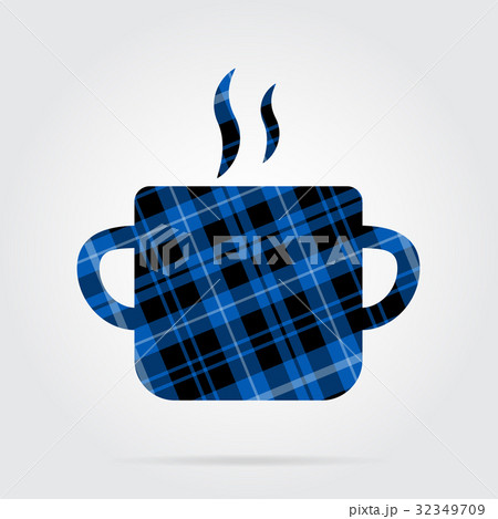 blue, black tartan icon - cooking pot with smoke 32349709