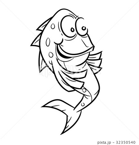Line Drawing of Smiling Fish Cartoon Simple Vector - Stock Illustration  [32350540] - PIXTA