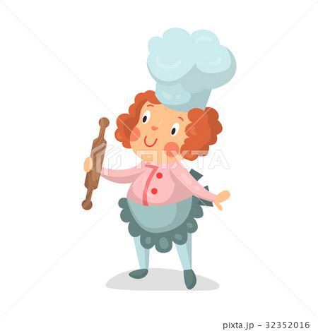 Cute cartoon little girl chef character with 32352016