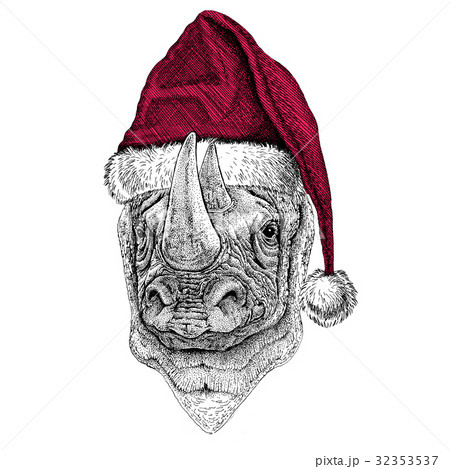 Rhinoceros, rhino Christmas illustration Wild Rhinoceros, rhino Christmas illustration Wild 32353537