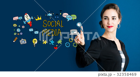 Social Media concept with business woman  32358469