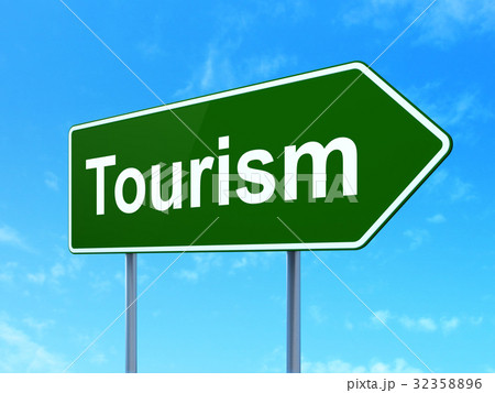 Vacation concept: Tourism on road sign background 32358896