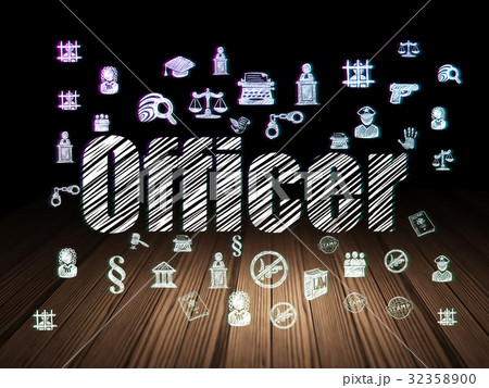 Law concept: Officer in grunge dark room Law concept: Officer in grunge dark room 32358900