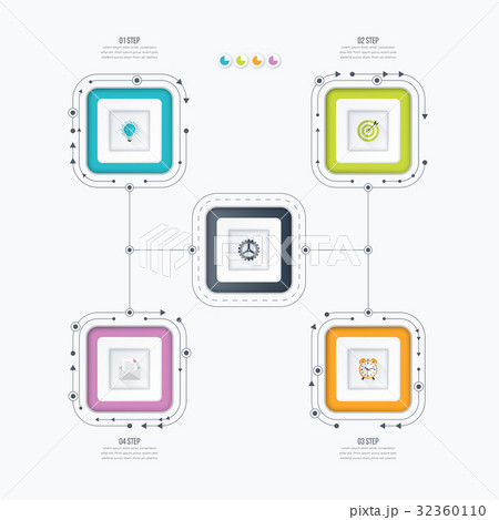 Business infographics template 4 steps with square 32360110