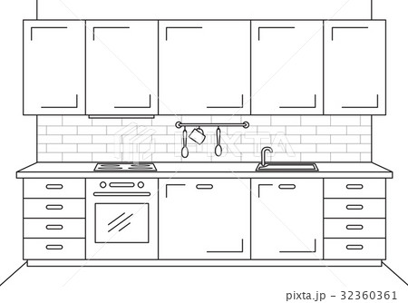 Kitchen furniture. Sketch in line style. Kitchen furniture. Sketch in line style. 32360361