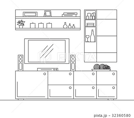 Bookcase, dresser with TV and shelves. Bookcase, dresser with TV and shelves. 32360580