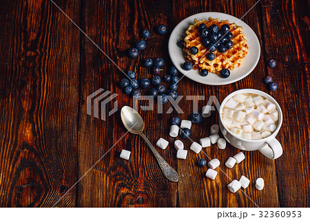 Waffles with Blueberry and Cup of Coffee. Waffles with Blueberry and Cup of Coffee. 32360953
