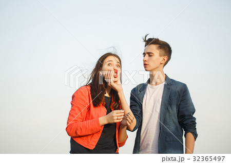 First love. Teenagers on a date. 32365497