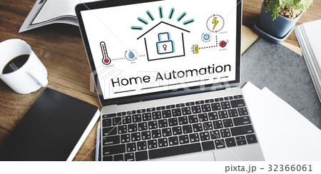 Illustration of smart house invention automation technology on laptop 32366061