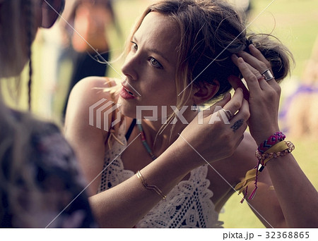 Caucasian woman with summer fashion for music festival 32368865