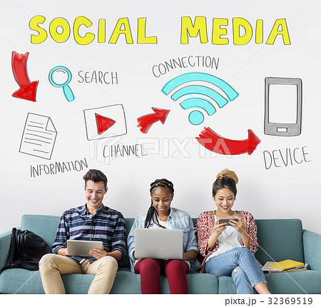 Network connection graphic overlay banner on wall 32369519
