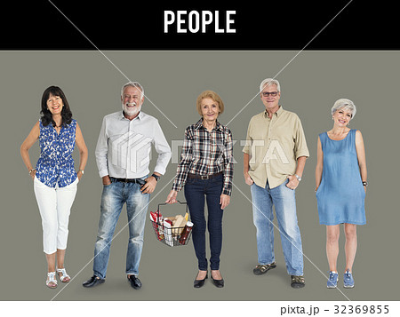 Group of senior adult people smiling and standing in a row Group of senior adult people smiling and standing in a row 32369855