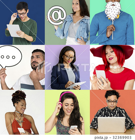 Set of Diverse People Communication Studio Collage Set of Diverse People Communication Studio Collage 32369903