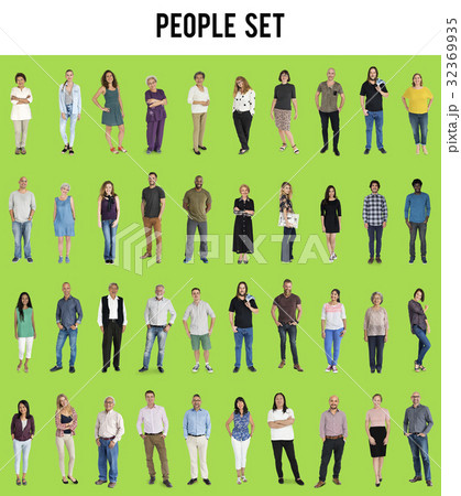 Various of diversity people full body set standing with smiling on background 32369935