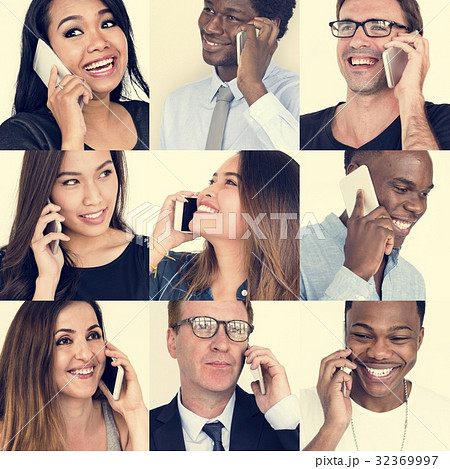 Set of Diverse People Using Smart Phone Studio Collage Set of Diverse People Using Smart Phone Studio Collage 32369997