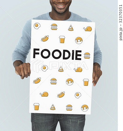 Man holding banner network graphic overlay Man holding banner network graphic overlay 32370351