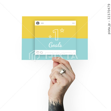 Hand holding banner network graphic overlay Hand holding banner network graphic overlay 32370479