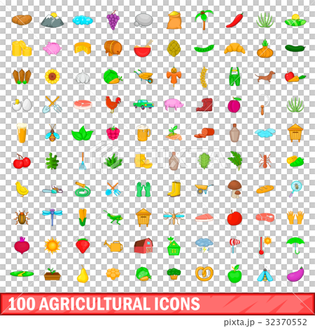 100 agricultural icons set, cartoon style 32370552