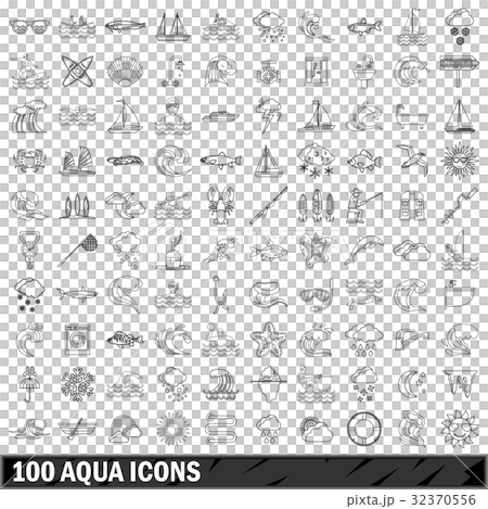 100 aqua icons set, outline style 32370556