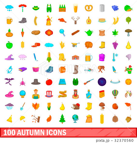 100 autumn icons set, cartoon style 100 autumn icons set, cartoon style 32370560