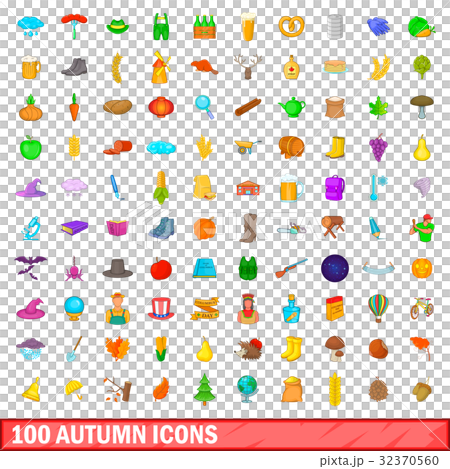 100 autumn icons set, cartoon style 100 autumn icons set, cartoon style 32370560