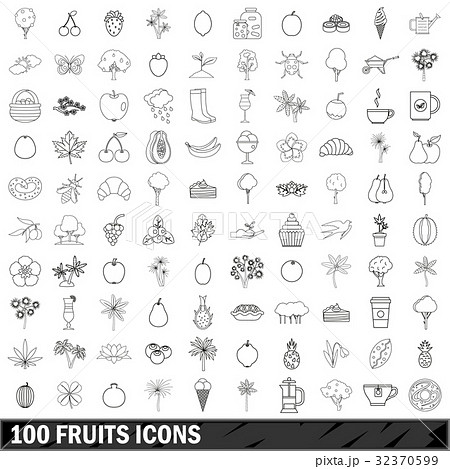 100 fruits icons set, outline style 32370599