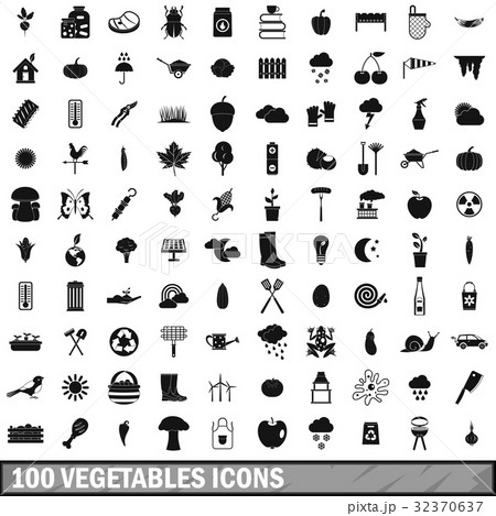 100 vegetables icons set, simple style 32370637