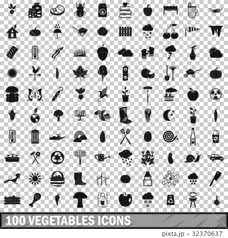 100 vegetables icons set, simple style 32370637