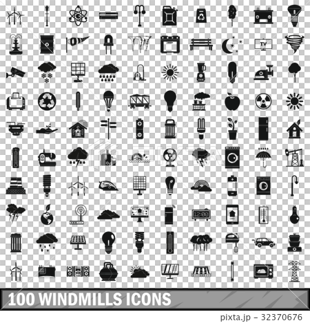 100 windmills icons set, simple style 100 windmills icons set, simple style 32370676