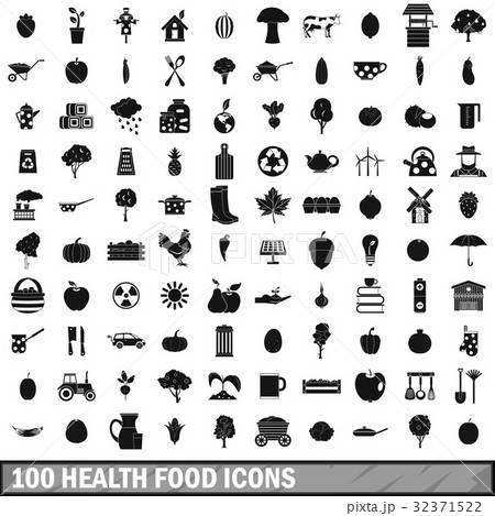 100 health food icons set, simple style 100 health food icons set, simple style 32371522