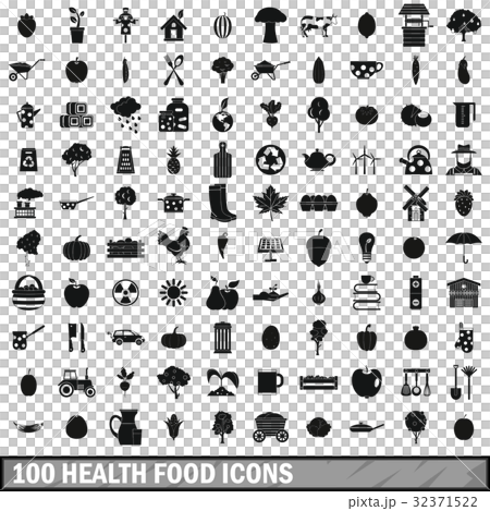 100 health food icons set, simple style 100 health food icons set, simple style 32371522