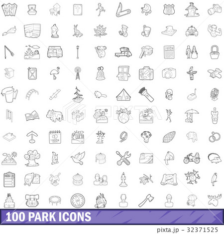 100 park icons set, outline style 32371525