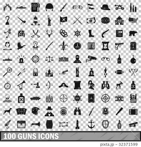 100 guns icons set, simple style 100 guns icons set, simple style 32371599