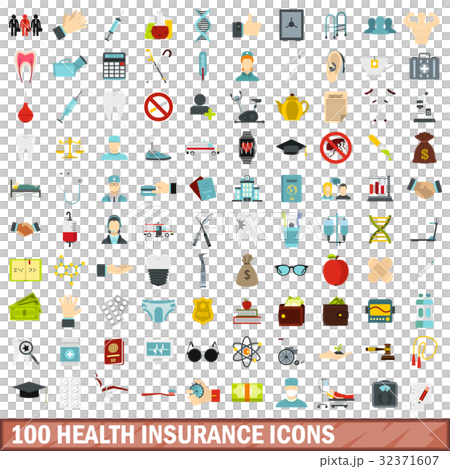 100 health insurance icons set, flat style 32371607