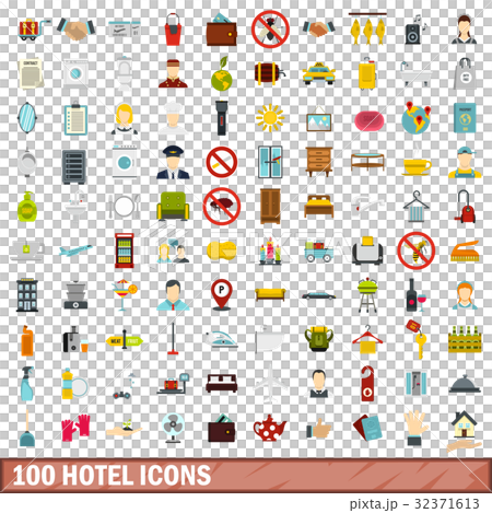 100 hotel icons set, flat style 32371613