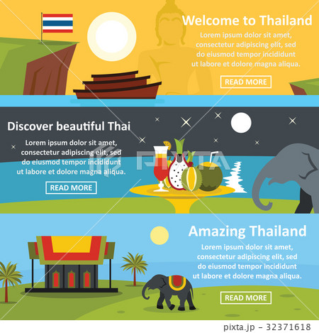 Thailand travel banner horizontal set, flat style 32371618