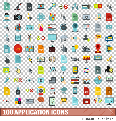 100 application icons set, flat style 32371657