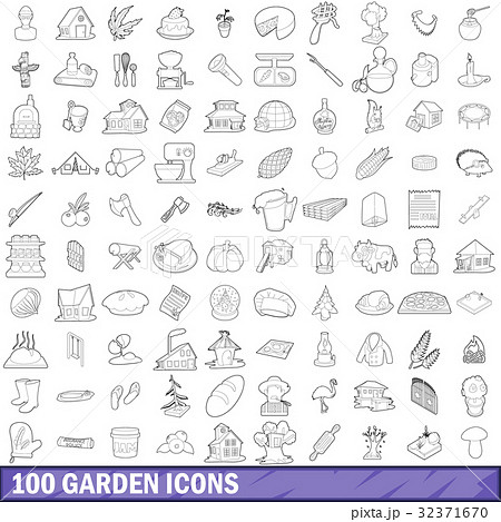 100 garden icons set, outline style 100 garden icons set, outline style 32371670
