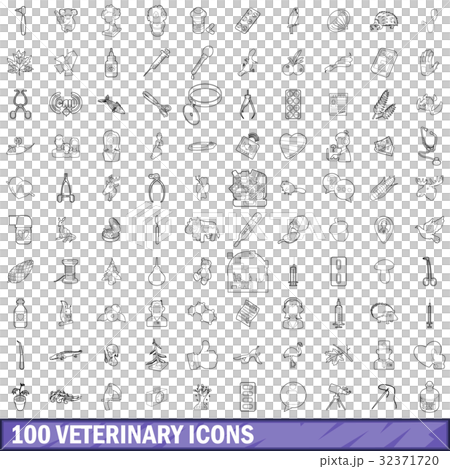 100 veterinary icons set, outline style 32371720