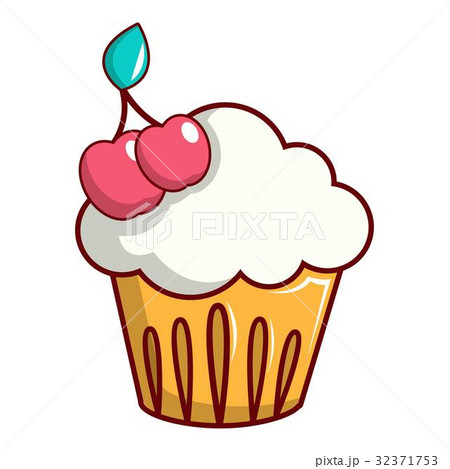 White cupcake with cherries icon, cartoon style - Stock Illustration  [32371753] - PIXTA