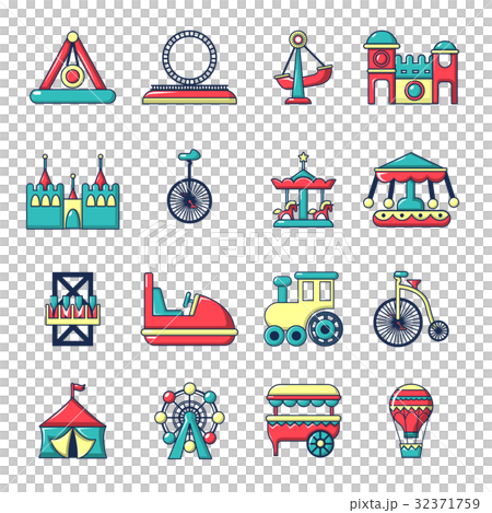 Amusement park icons set, cartoon style 32371759