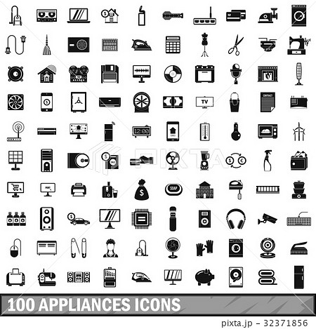 100 appliances icons set, simple style 32371856