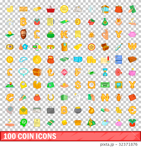 100 coin icons set, cartoon style 100 coin icons set, cartoon style 32371876