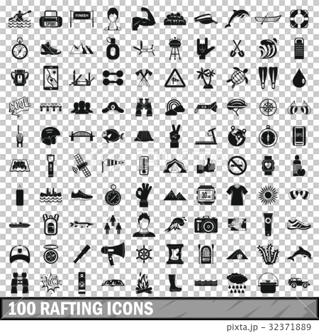 100 rafting icons set, simple style 32371889