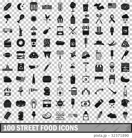 100 street food icons set, simple style 100 street food icons set, simple style 32371890