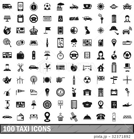 100 taxi icons set, simple style 100 taxi icons set, simple style 32371892