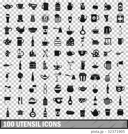 100 utensil icons set, simple style 100 utensil icons set, simple style 32371905
